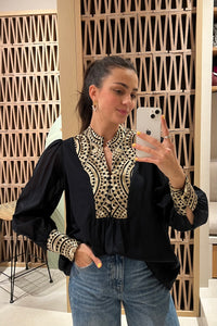 COTTON BLOUSE "TRIANGLE" BLACK/GOLD