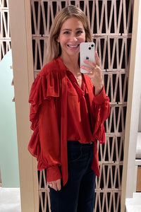 CHIFFON BLOUSE WITH VOLANTS CHILI