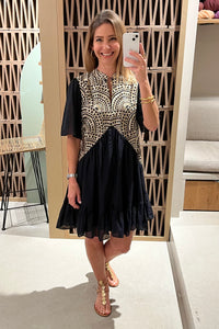 SHORT COTTON DRESS "TRIANGLE" BLACK/GOLD