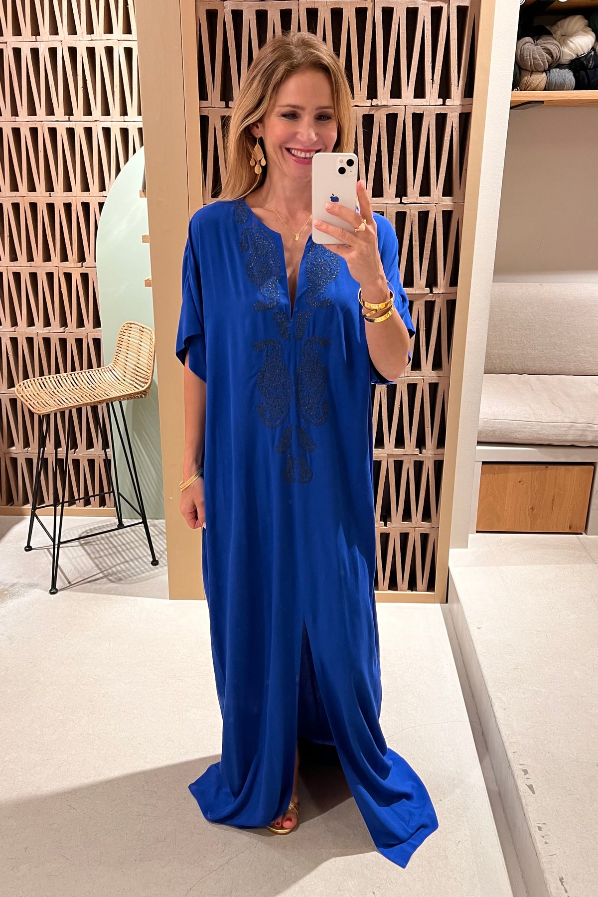 LONG EMBROIDERED KAFTAN "LAHOUR" GREEK BLUE