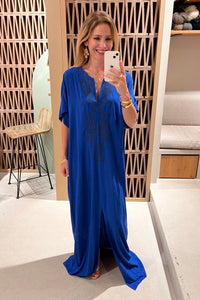 LONG EMBROIDERED KAFTAN "LAHOUR" GREEK BLUE