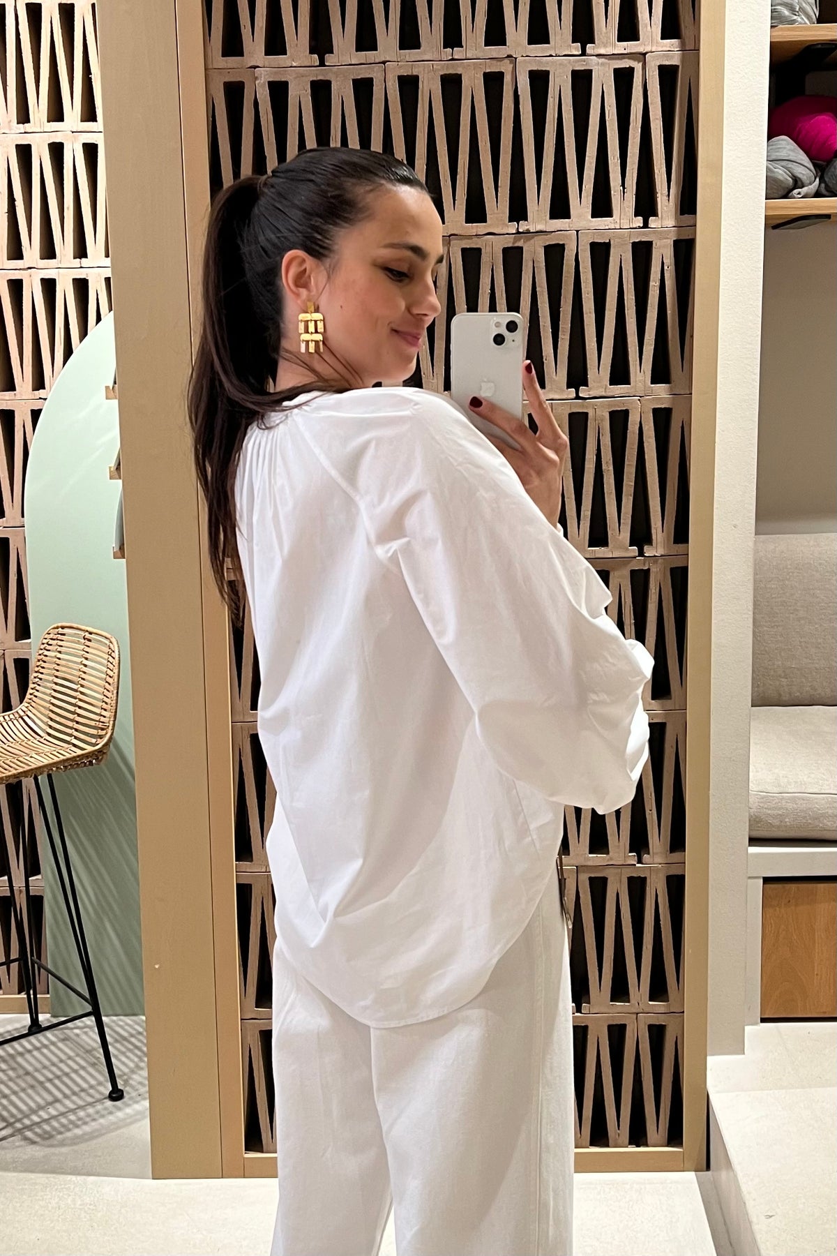 COTTON BLOUSE WITH BALLOON SLEEVES WHITE