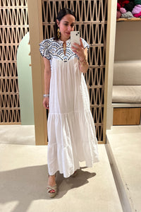 MIDI DRESS WITH RUFFLES "TRIANGLE" WHITE/BLUE