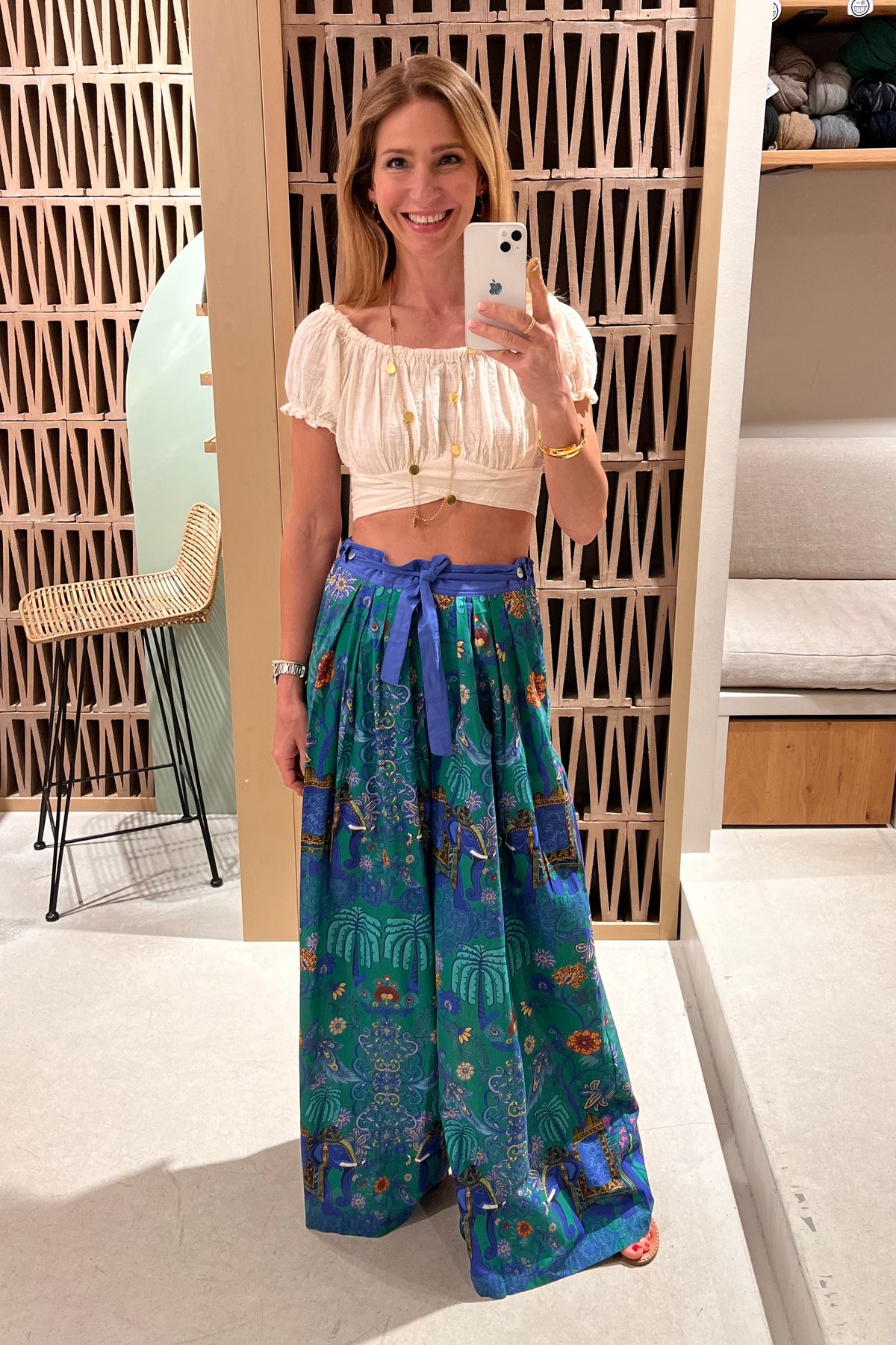 LONG WIDE LEG PANTS "ELAFONISI" GREEN/BLUE