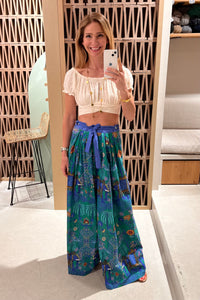 LONG WIDE LEG PANTS "ELAFONISI" GREEN/BLUE