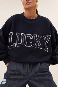 OVERSIZED COTTON SWEATER "LUCKY" NAVY