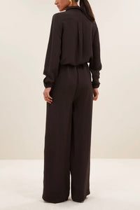 WIDE LEG VISCOSE PANTS „CAFE NOIR“