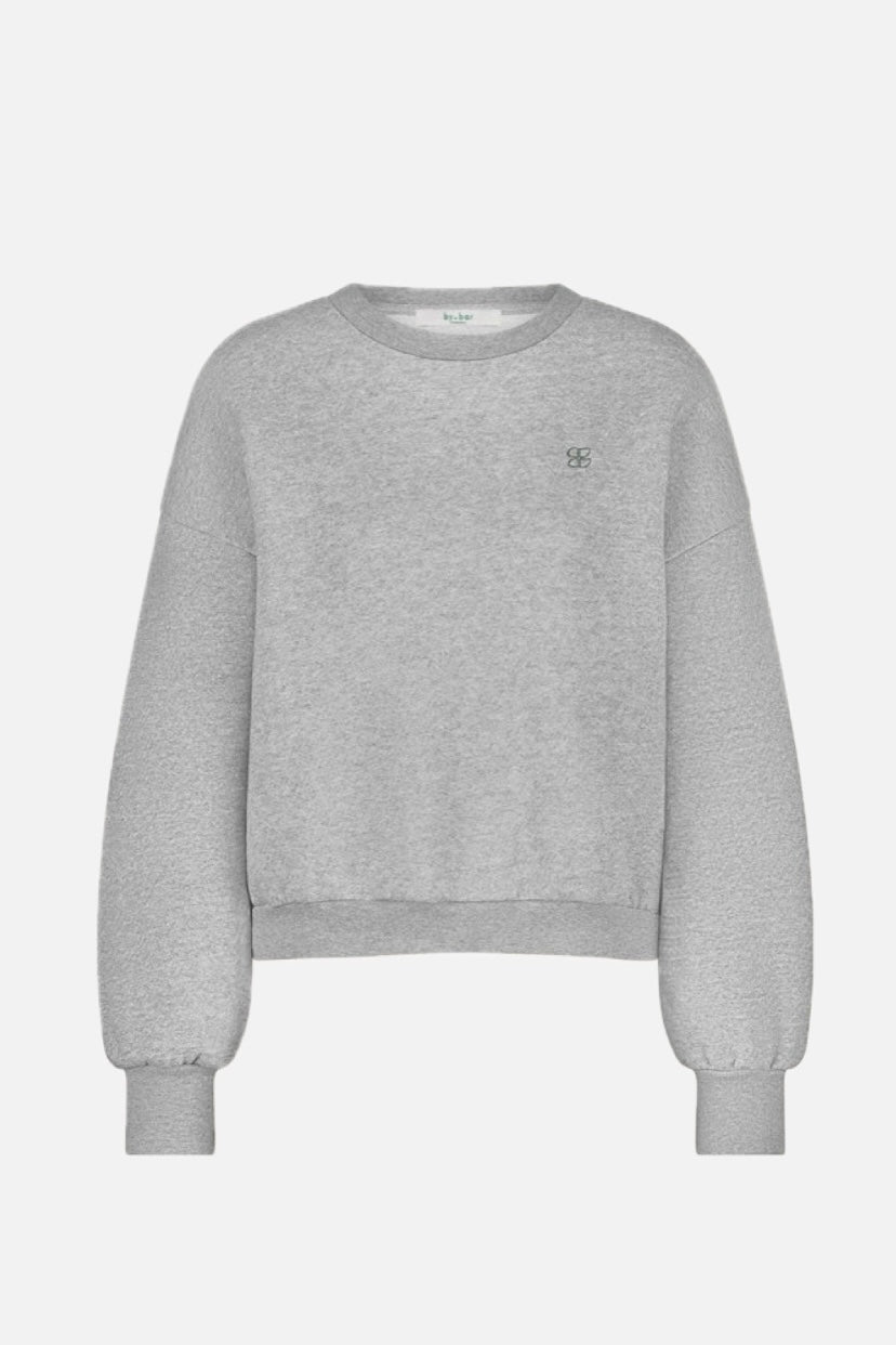 OVERSIZED COTTON SWEATER "LUCKY" GREY/METALLIC GREEN