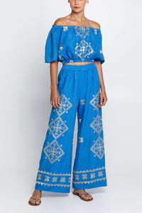 LINEN PANTS "LEFKADA" BLUE RAF/GOLD