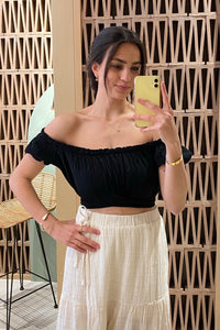 MUSSLINE CROP TOP "PATMOS" BLACK