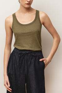 BASIC LINEN TANK TOP KHAKI