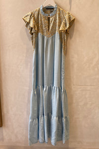 MIDI DRESS WITH RUFFLES "TRIANGLE" CIEL/GOLD