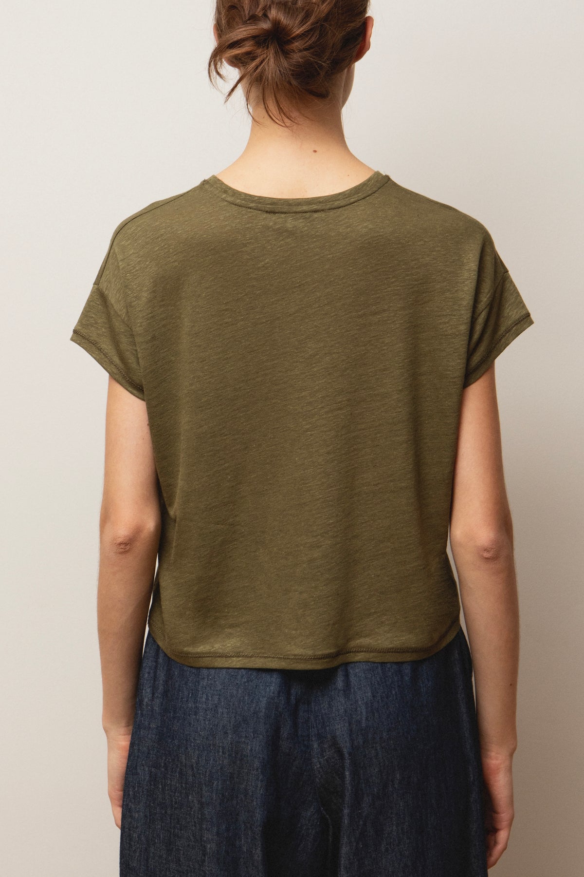 CROPPED BAMBOO LINEN T-SHIRT KHAKI