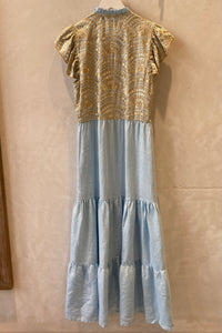 MIDI DRESS WITH RUFFLES "TRIANGLE" CIEL/GOLD