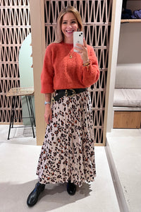 PLEATED MAXI SKIRT "LEOPARD” CREAM/BROWN