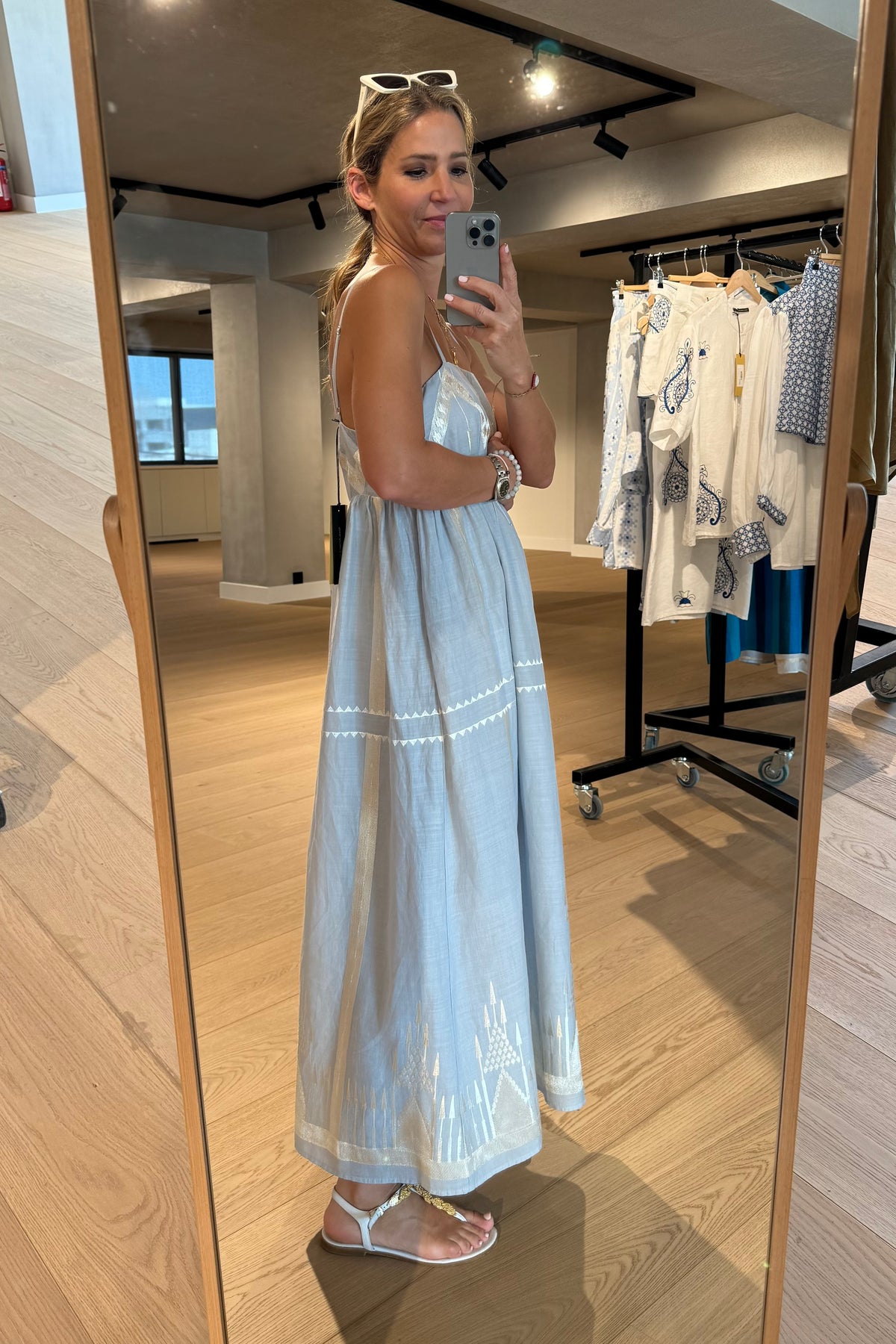 STRAPPY RAMIE MIDI DRESS "ROOTS" GREY/CHAMPAGNE