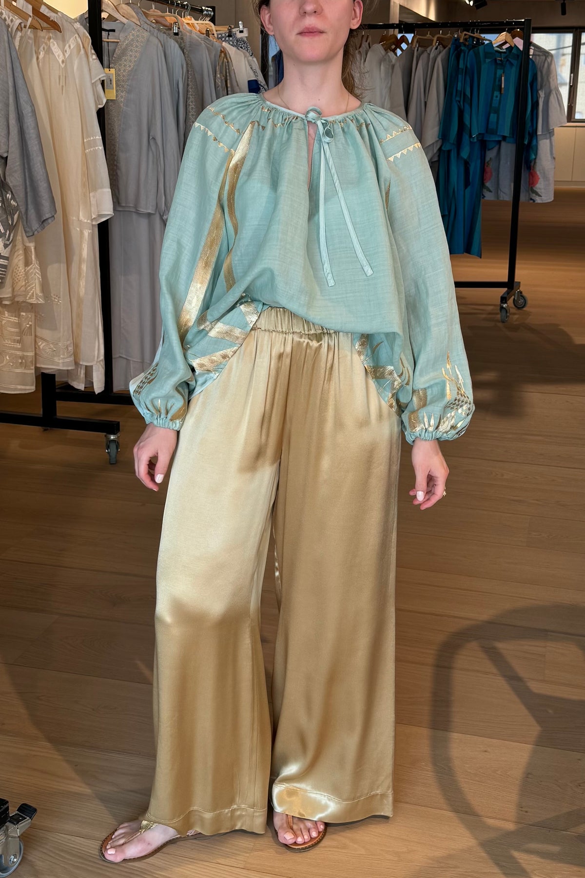 OVERSIZED BLOUSE "ROOTS" SEA GREEN/GOLD