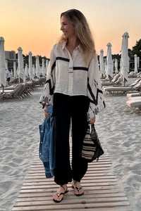 WIDE VISCOSE DRAWSTRING PANTS "METALLIC" BLACK