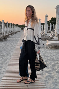 WIDE VISCOSE DRAWSTRING PANTS "METALLIC" BLACK