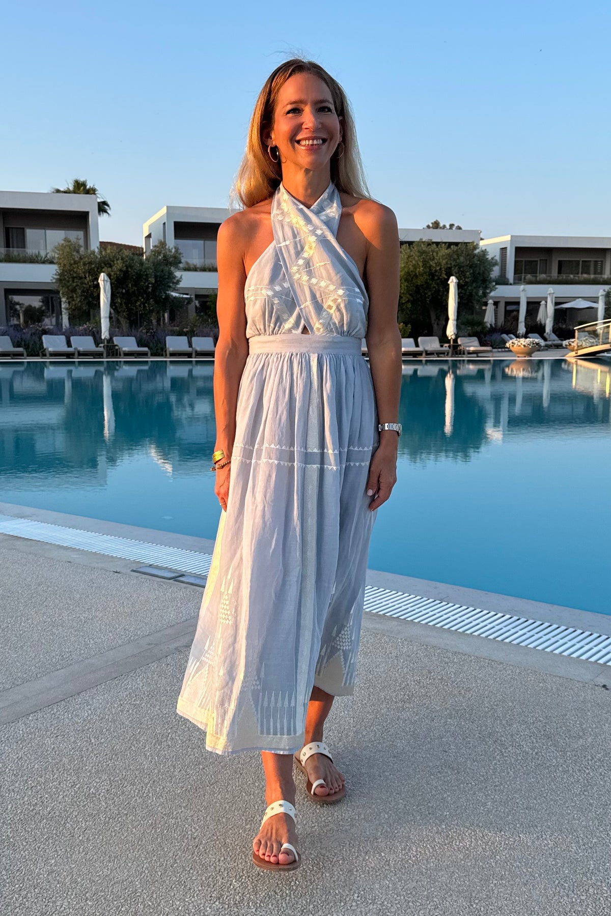 MIDI HALTERNECK DRESS "ROOTS" GREY/CHAMPAGNE