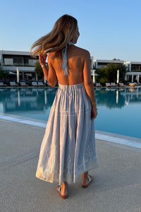 MIDI HALTERNECK DRESS "ROOTS" GREY/CHAMPAGNE