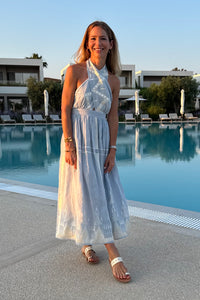 MIDI HALTERNECK DRESS "ROOTS" GREY/CHAMPAGNE