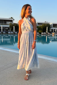 MIDI HALTERNECK DRESS "ROOTS" GREY/CHAMPAGNE