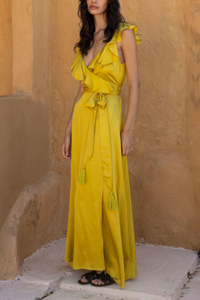 VISCOSE WRAP DRESS "PACCIA" YELLOW