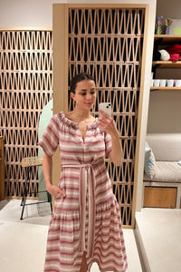 MIDI OFF SHOULDER DRESS "PSARA" WHITE/WINE RED