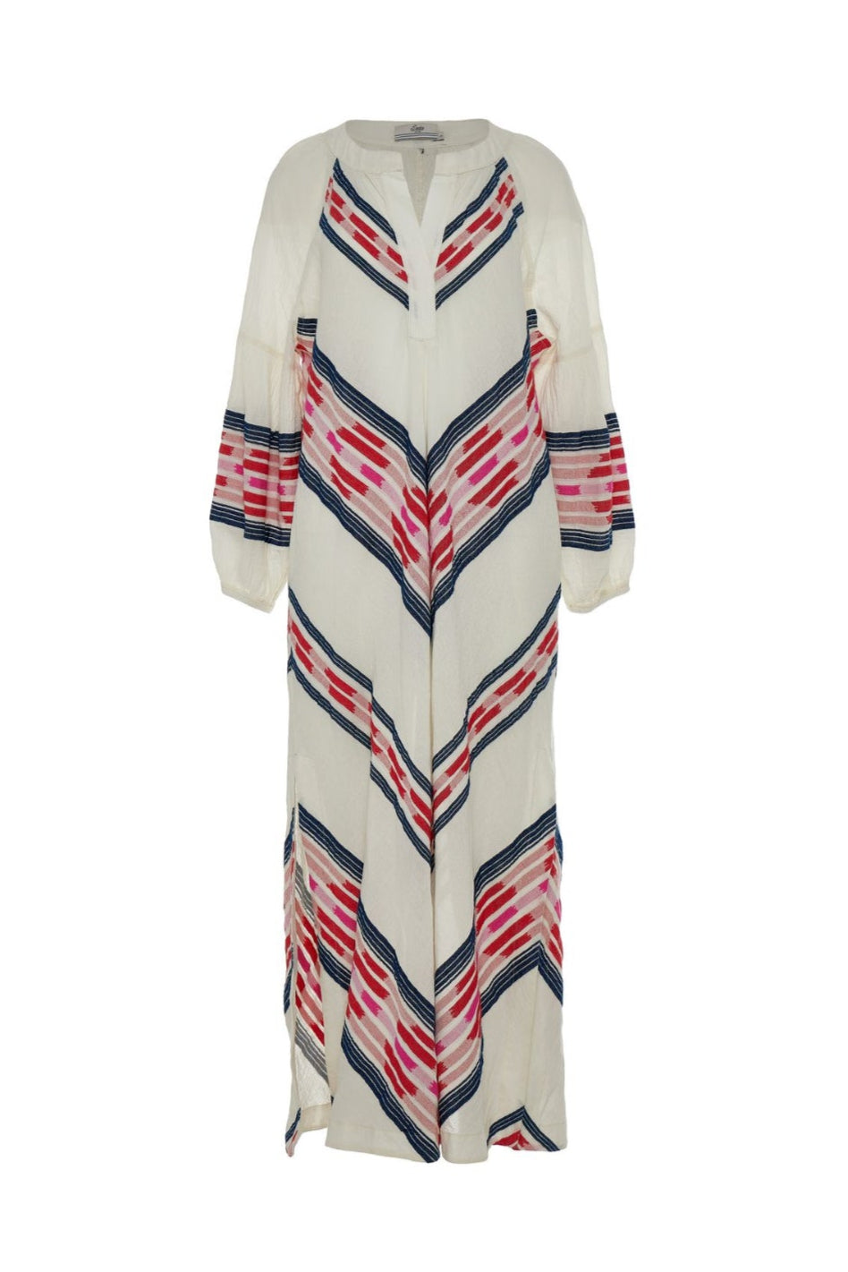 LONG WOVEN COTTON DRESS "LEROS" NAVY/RED