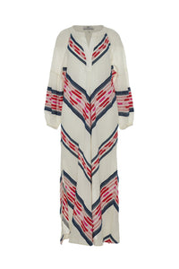 LONG WOVEN COTTON DRESS "LEROS" NAVY/RED