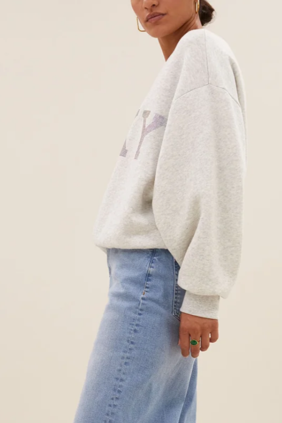 OVERSIZED COTTON SWEATER "LUCKY" LIGHT GREY/RAINBOW