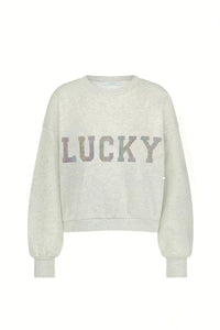 OVERSIZED COTTON SWEATER "LUCKY" LIGHT GREY/RAINBOW