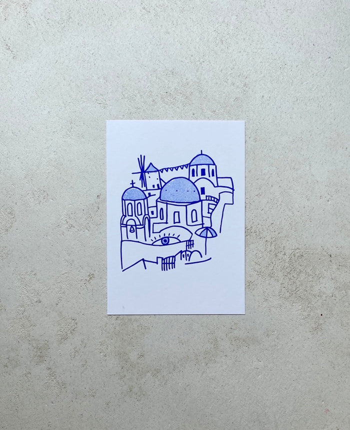 POST CARD "SANTORINI" WHITE/BLUE