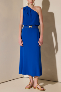 MIDI ONE SHOULDER DRESS "PORPES" GREEK BLUE