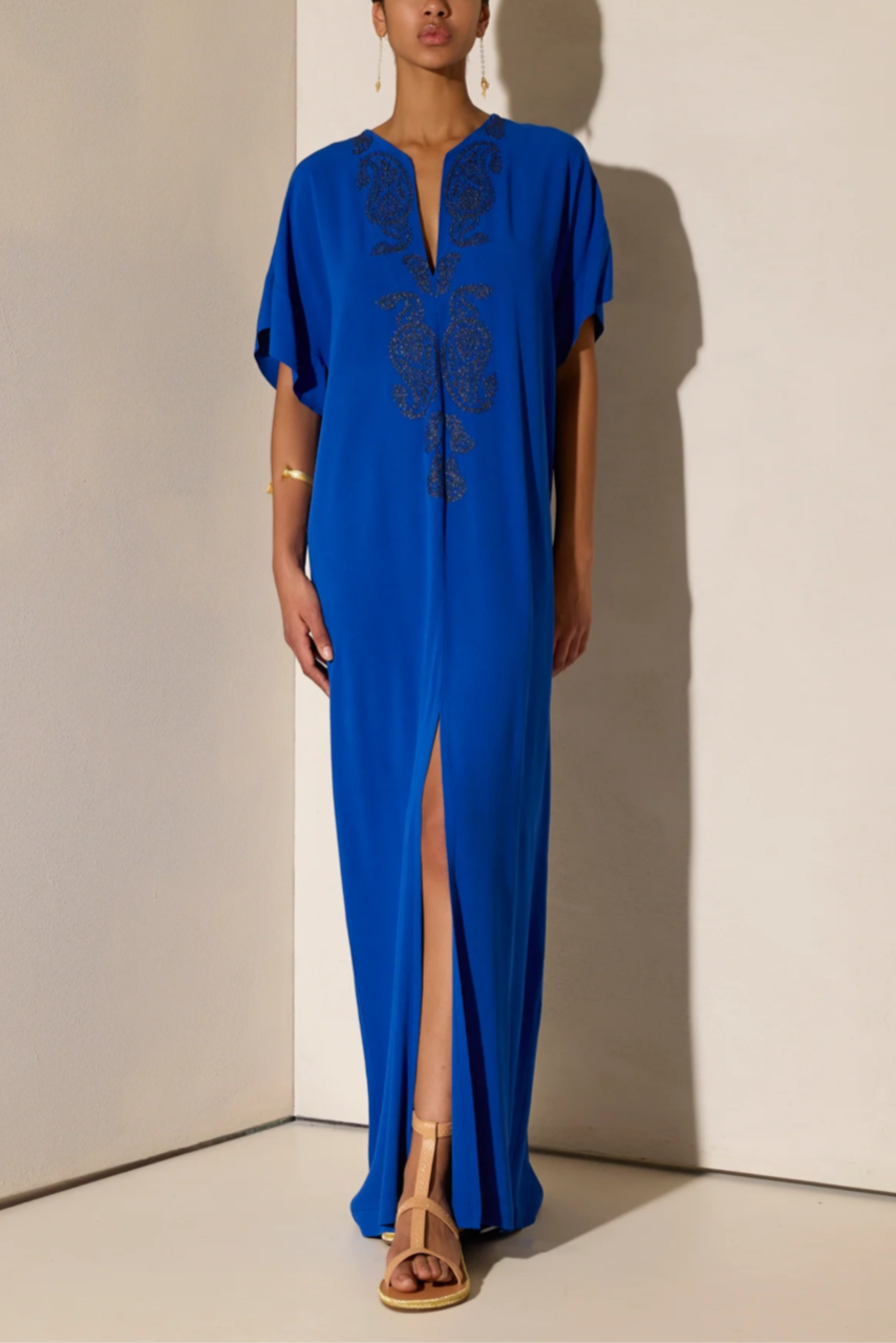 LONG EMBROIDERED KAFTAN "LAHOUR" GREEK BLUE