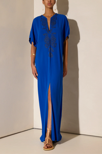 LONG EMBROIDERED KAFTAN "LAHOUR" GREEK BLUE
