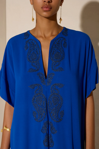 LONG EMBROIDERED KAFTAN "LAHOUR" GREEK BLUE