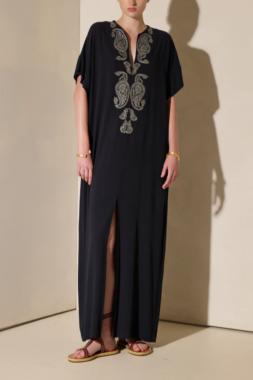 LONG EMBROIDERED KAFTAN "LAHOUR" NAVY BLUE