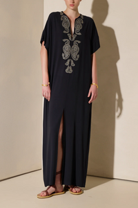 LONG EMBROIDERED KAFTAN "LAHOUR" NAVY BLUE