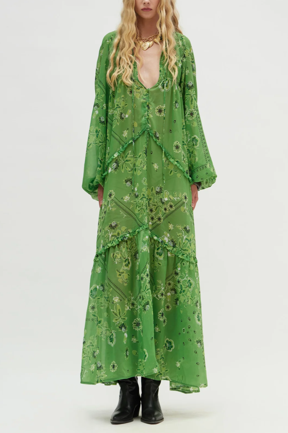 LONG TRANSPARENT CHIFFON DRESS "SUEZ" GREEN