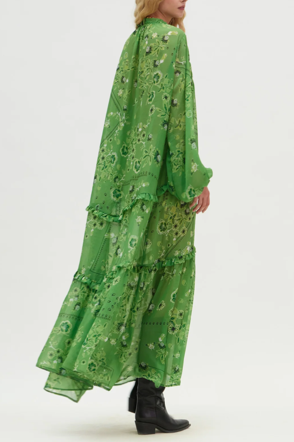 LONG TRANSPARENT CHIFFON DRESS "SUEZ" GREEN