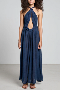 LONG BACKLESS DRESS "CHANTAL" MIDNIGHT BLUE