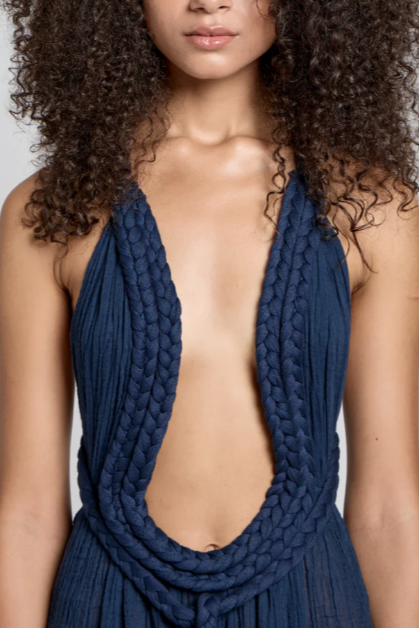 LONG BACKLESS DRESS "CHANTAL" MIDNIGHT BLUE