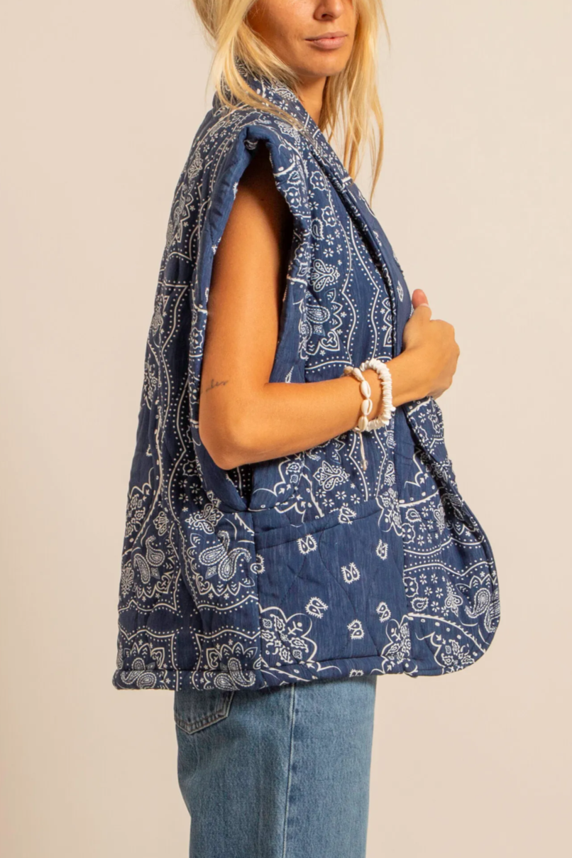 PADDED VISCOSE VEST "BANDANA" BLUE