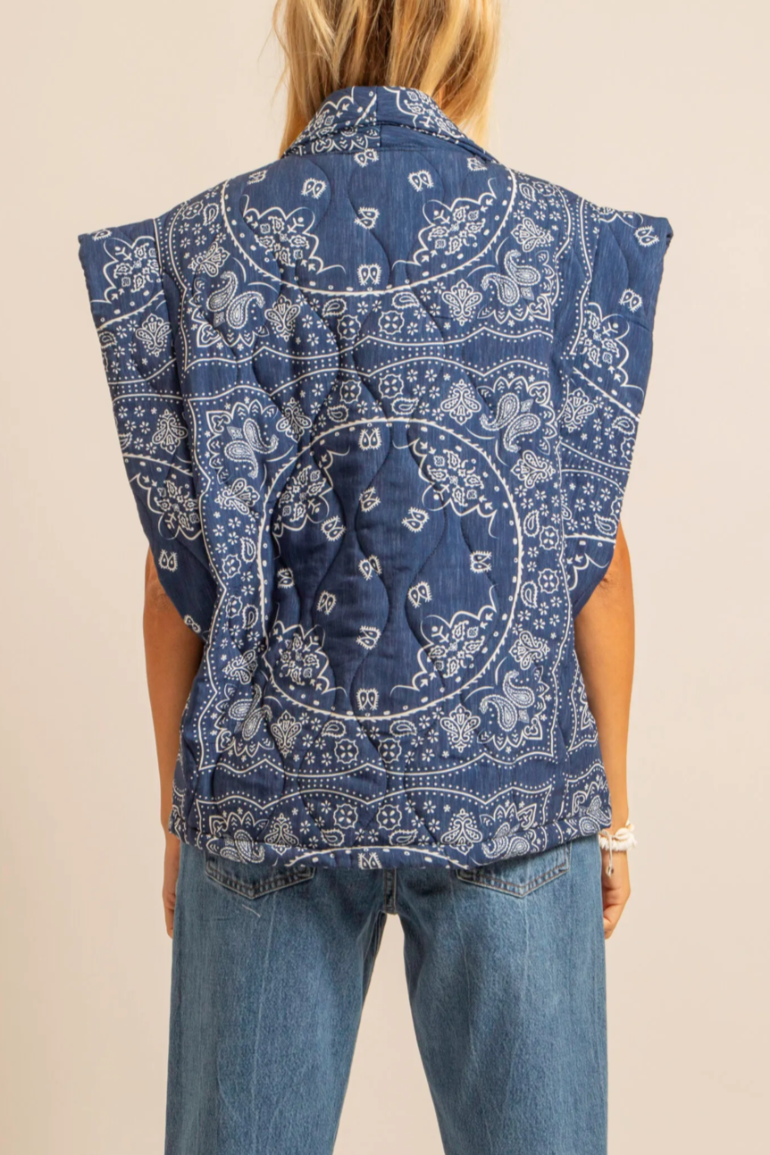 PADDED VISCOSE VEST "BANDANA" BLUE