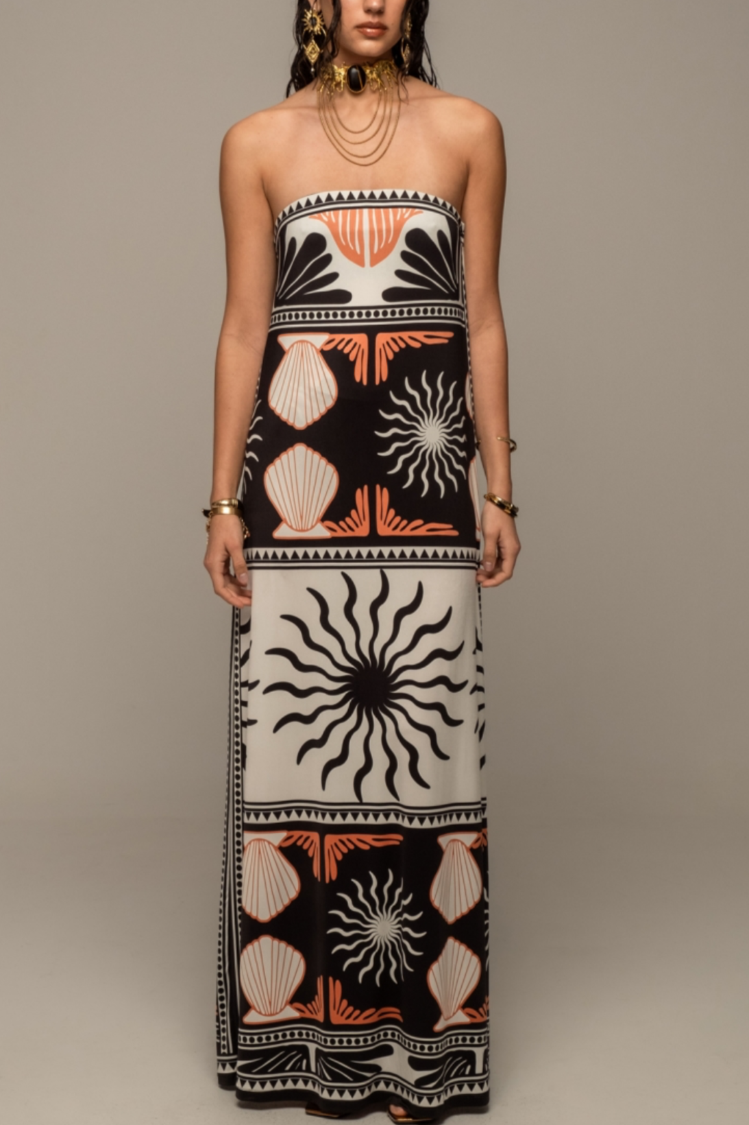 LONG STRAPLESS DRESS "TRANQUILITY" MULTICOLOR