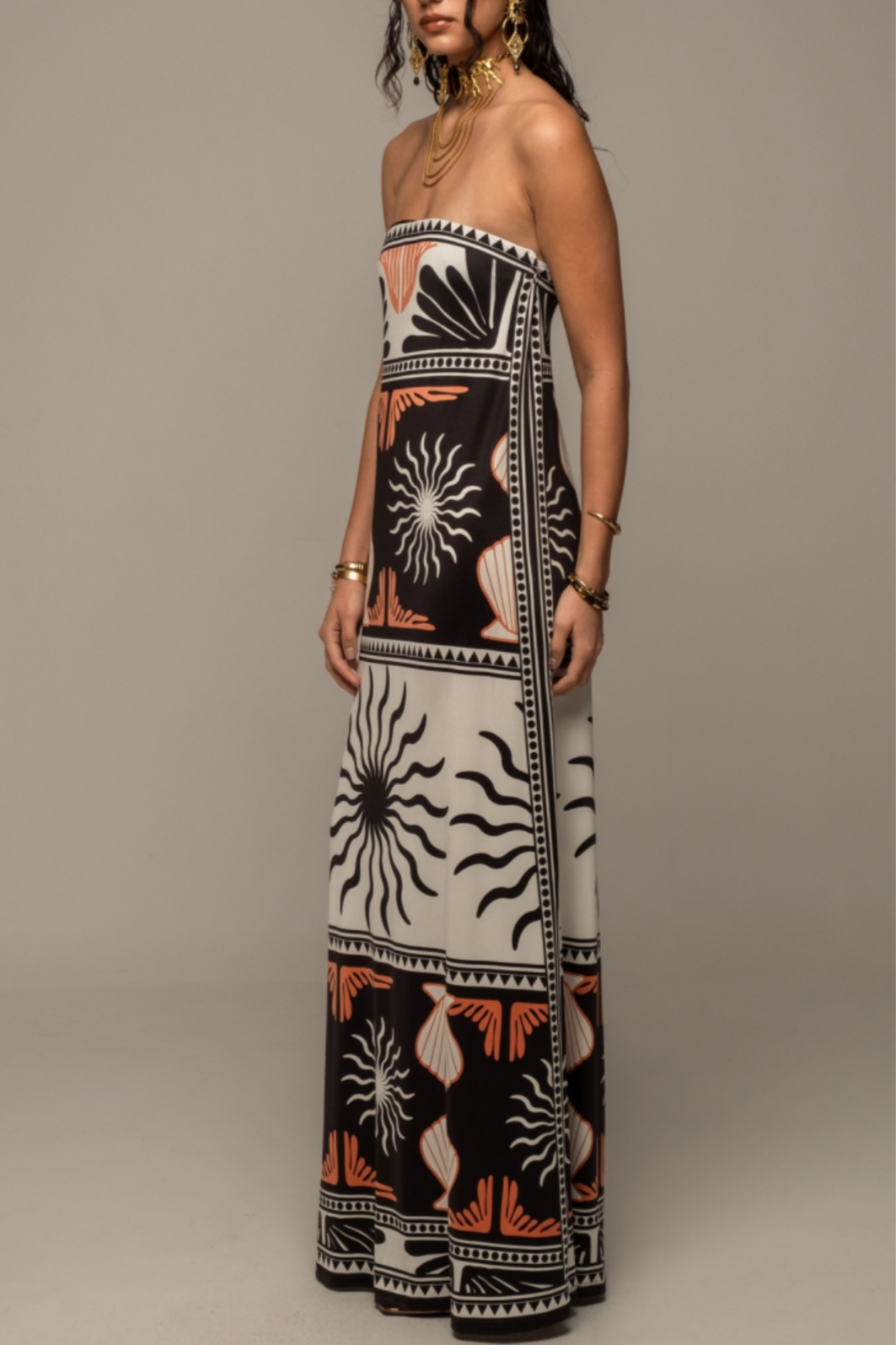 LONG STRAPLESS DRESS "TRANQUILITY" MULTICOLOR