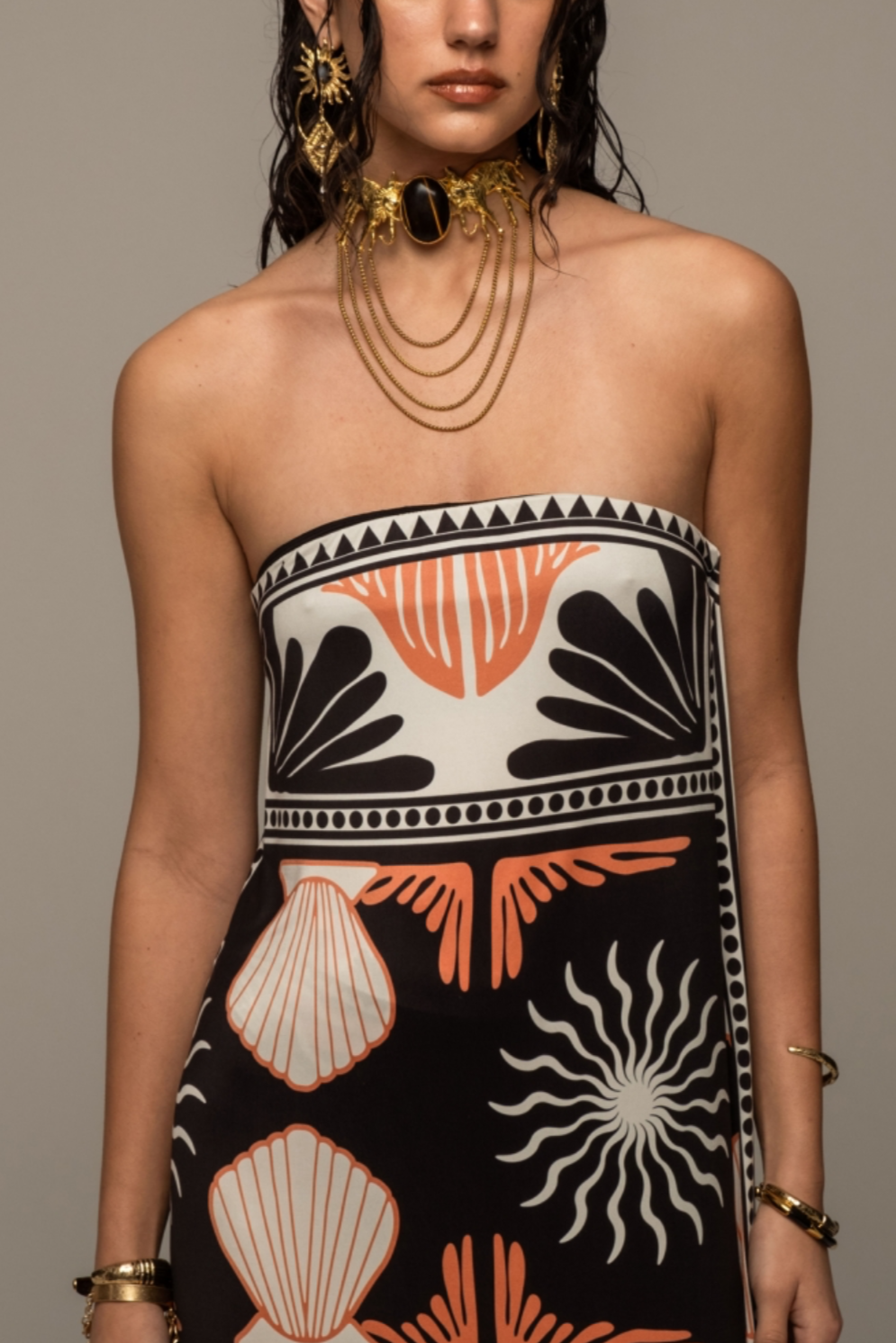 LONG STRAPLESS DRESS "TRANQUILITY" MULTICOLOR