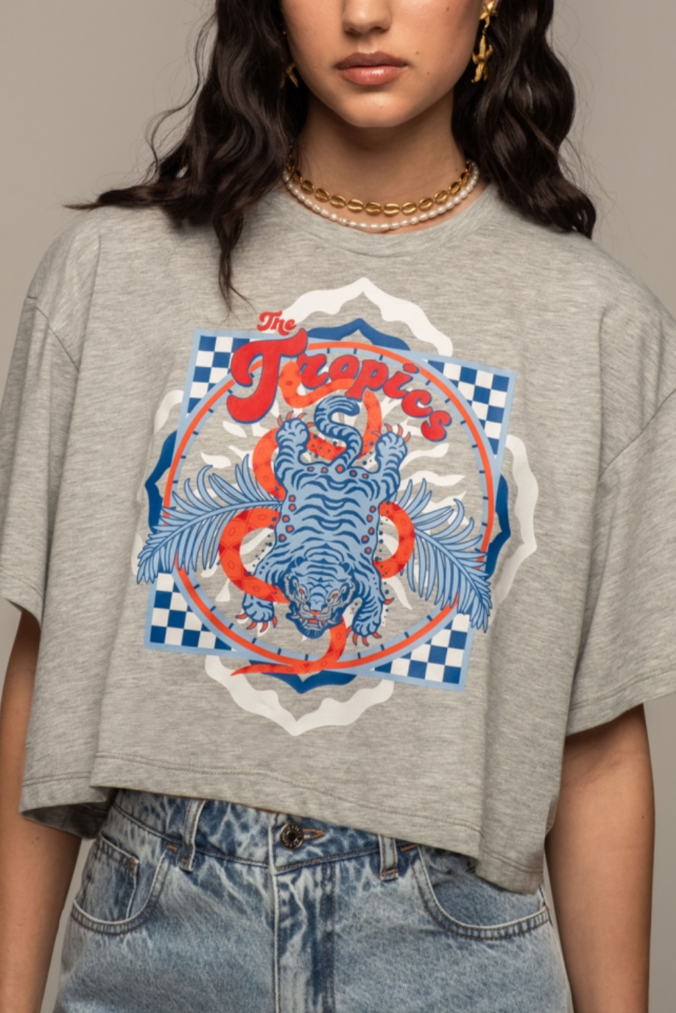 OVERSIZED CROPPED T-SHIRT "VOYAGE" GREY